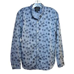Bonobos Button Down Shirt Cotton Standard Fit Men's Med Short Blue Palm Tree L/S